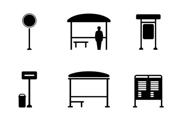 Bus Stop Icon Set EPS: Essential Graphics & Icons