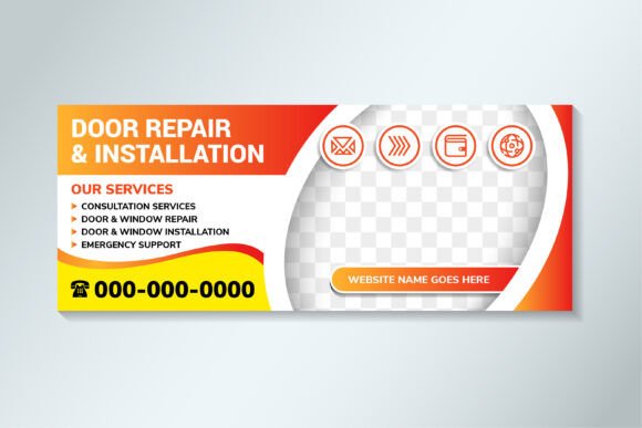 Door Repair Horizontal Banner: Graphics for Social Media Templates