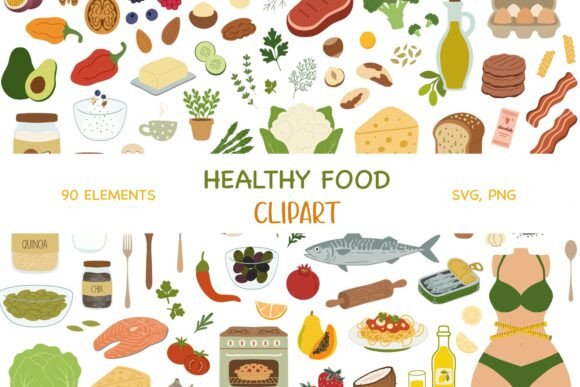 Healthy Food SVG PNG Clipart Bundle: Graphics & Illustrations