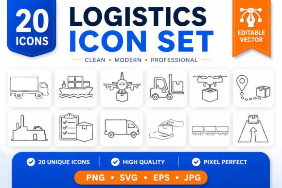Logistics Icons: 20 Clean SVG Graphics