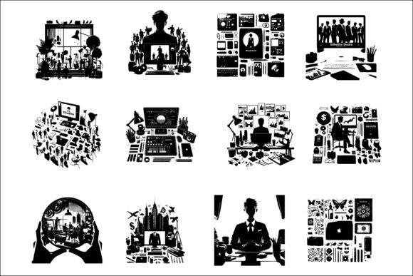 Modern Desk Silhouettes for Graphics and Crafts
