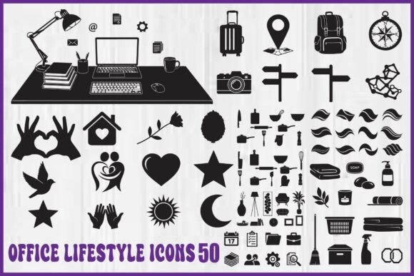 Office Lifestyle Silhouette Icons: Graphics for Crafts