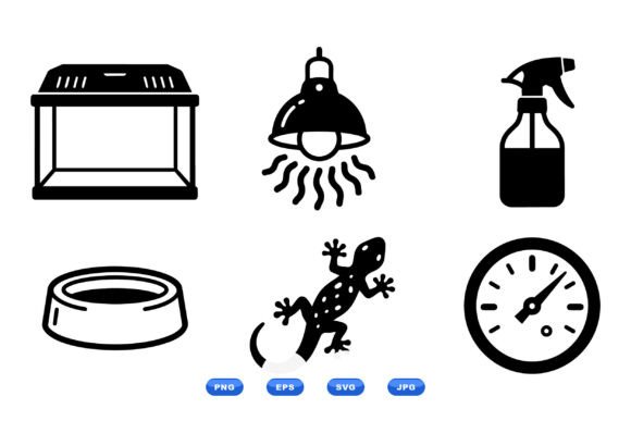Reptile Terrarium Icon Set: Graphics and Illustrations