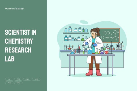 Scientist in Chemistry Research Lab Graphics & Illustrations