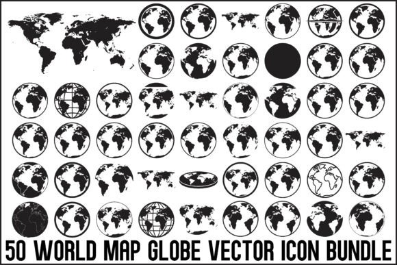 World Map Globe Vector Icon Bundle: Graphics & Illustrations